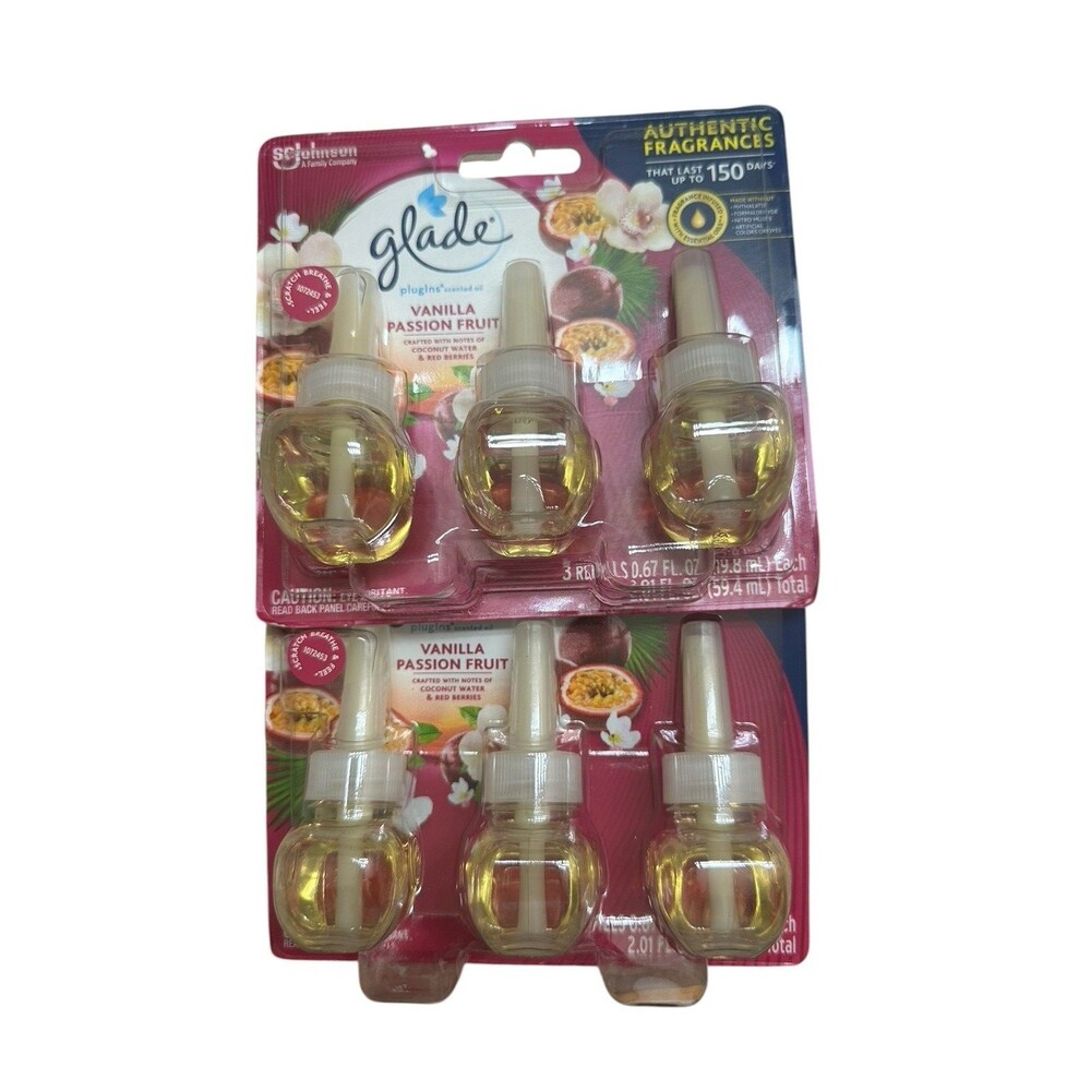 Glade PlugIns Scented Oil Air Freshener 6 Refills Vanilla Passion Fruit .67oz Ea